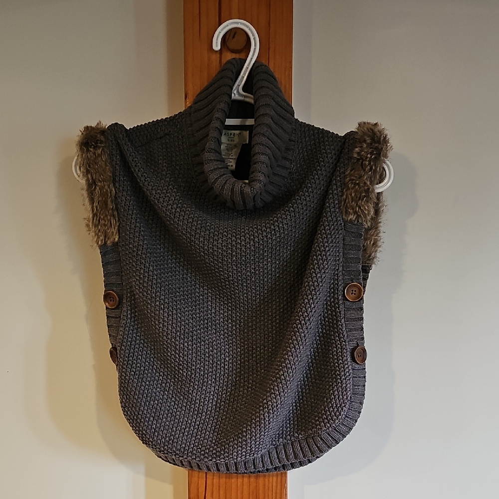 Aspen Rise Charcoal Sweater with Faux Fur and Button Details